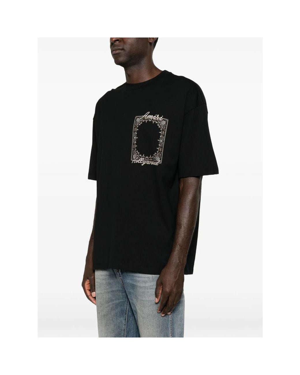 Amiri Black Logo Embroidered T-Shirt for men
