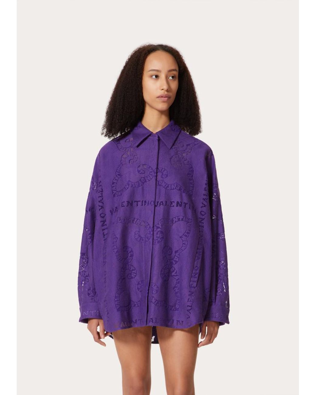 Valentino Purple Cut-Out Lace Shirt Minidress