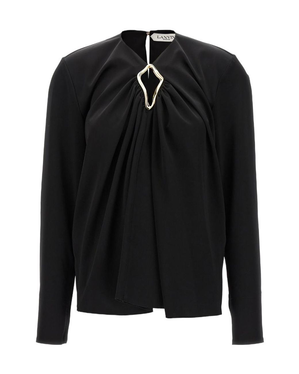 Lanvin Black Eyelet Detailed Draped Top