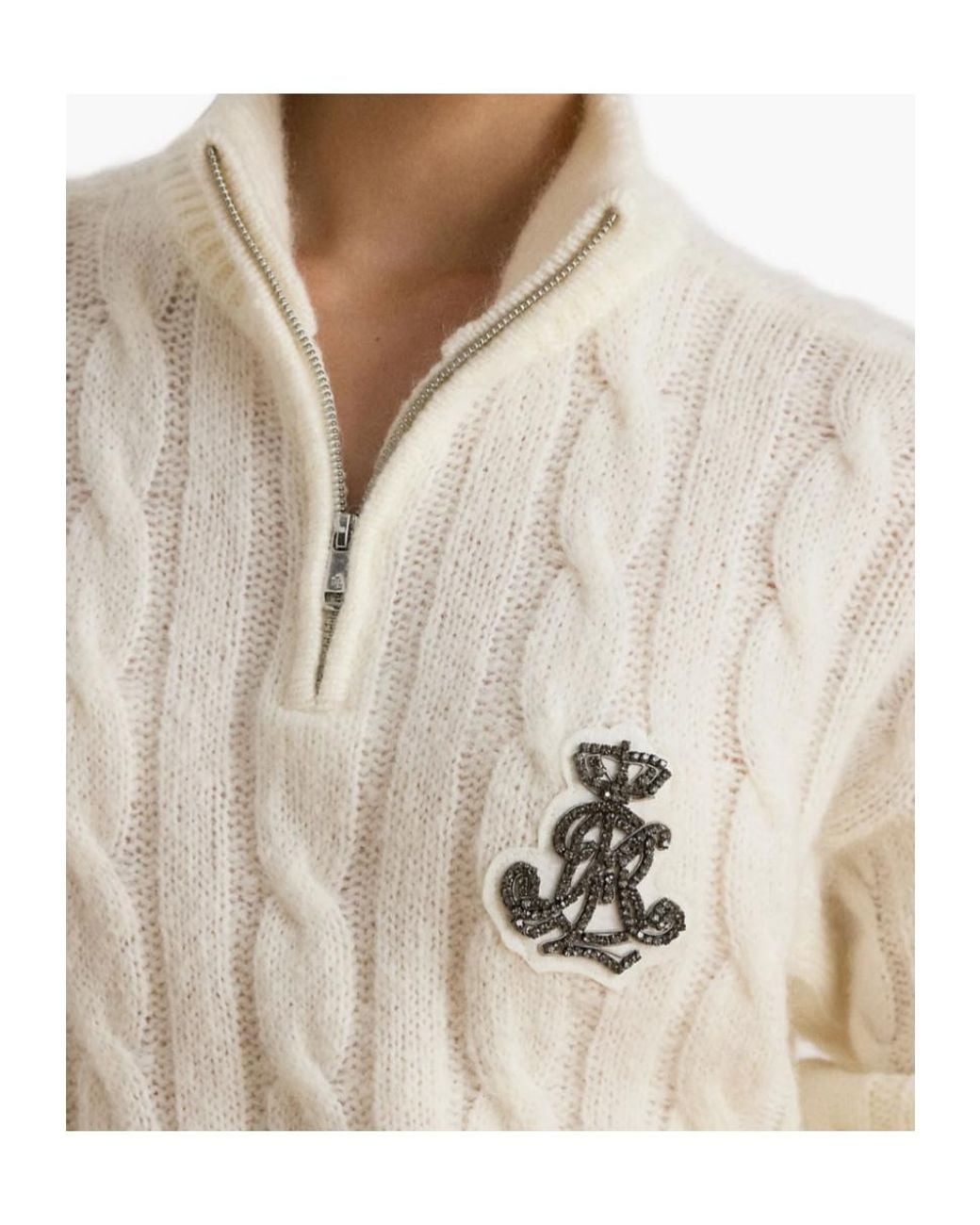 Ralph Lauren White Cable-Knit Half-Zip Sweater