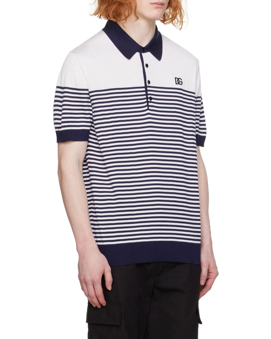 Dolce & Gabbana Black Dg Patch Striped Knitted Polo Shirt for men