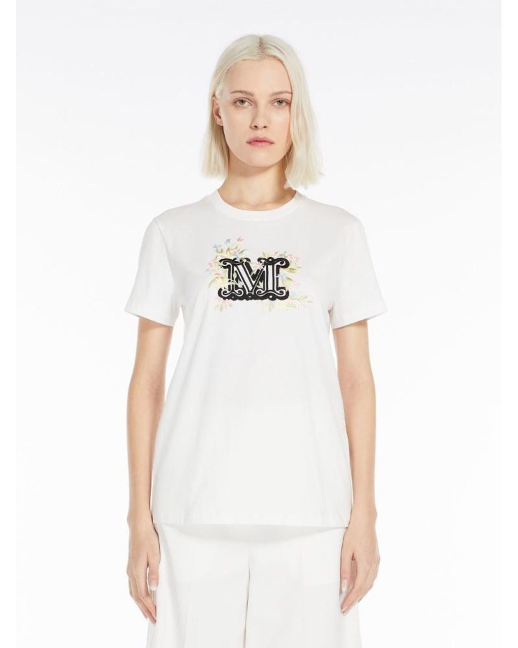 Max Mara White Logo Embroidered T-Shirt