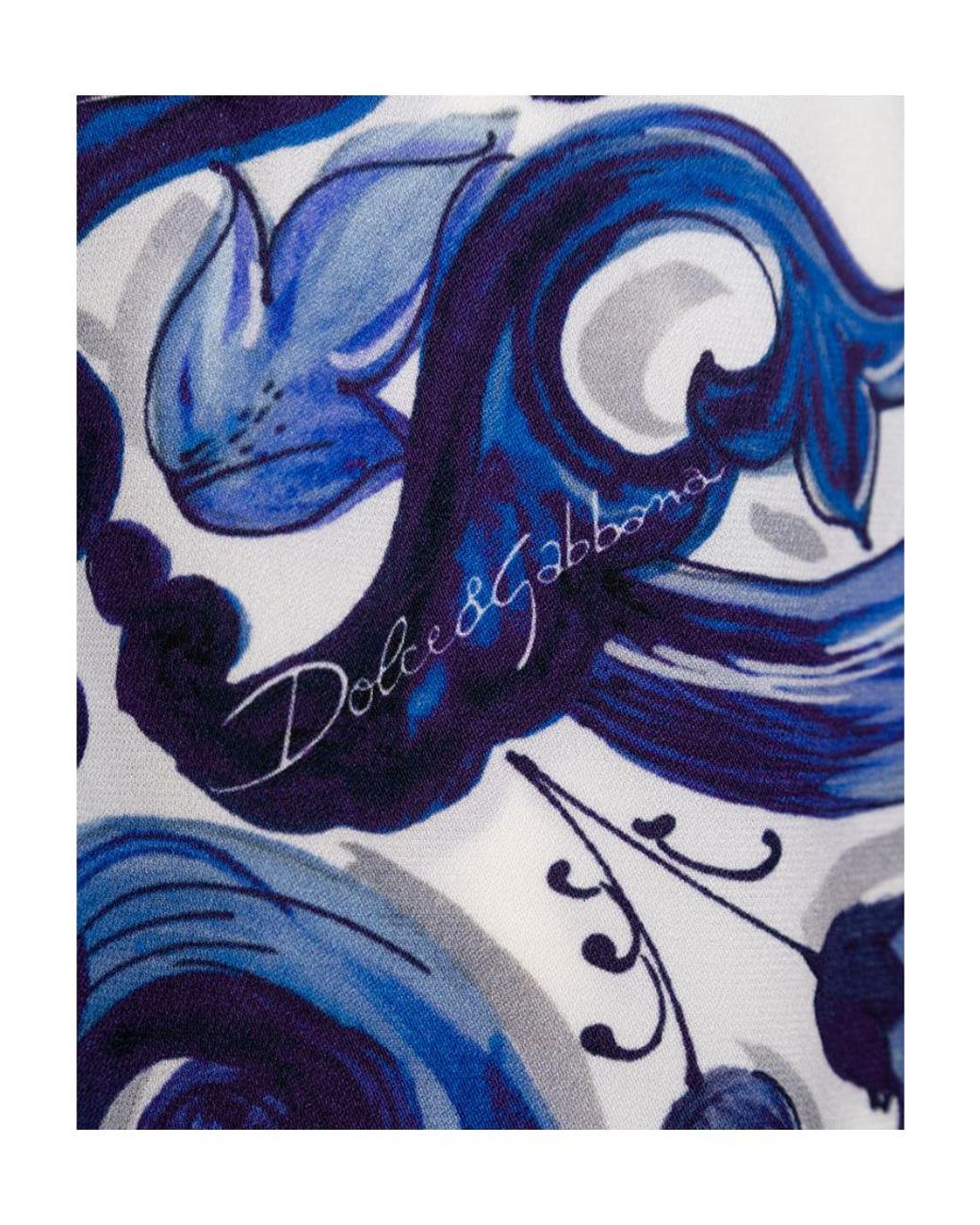 Dolce & Gabbana Blue Majolica Print Wide Sleeves Dress