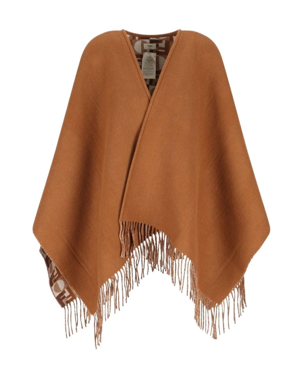 Fendi Brown Ff Jacquard Fringed-Edge Cape