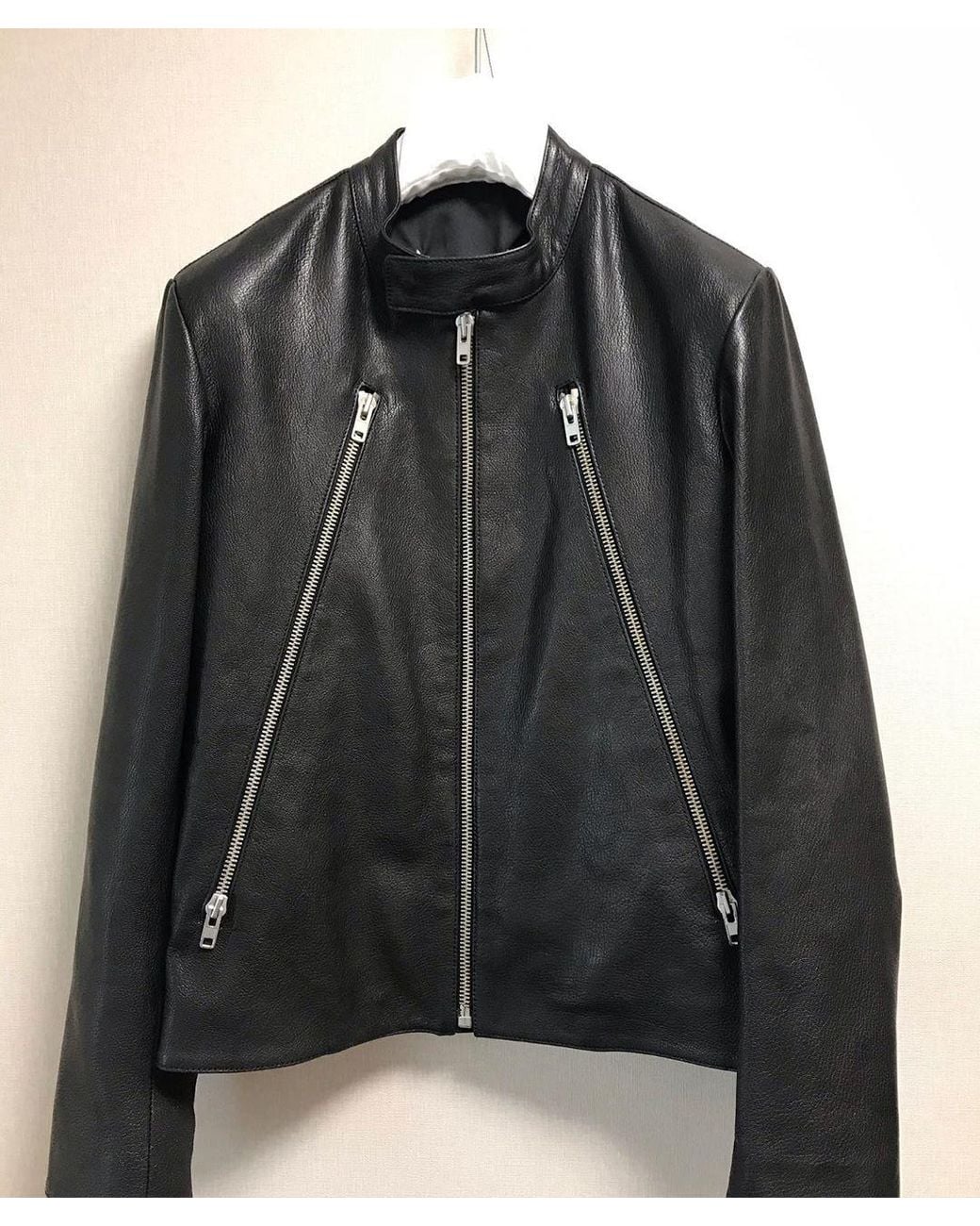 Maison Margiela Black Mock Neck Leather Jacket for men