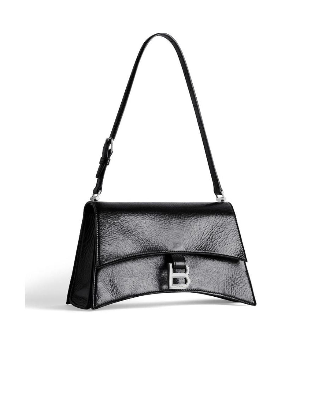 Balenciaga Black Crush Sling Foldover Top Small Shoulder Bag