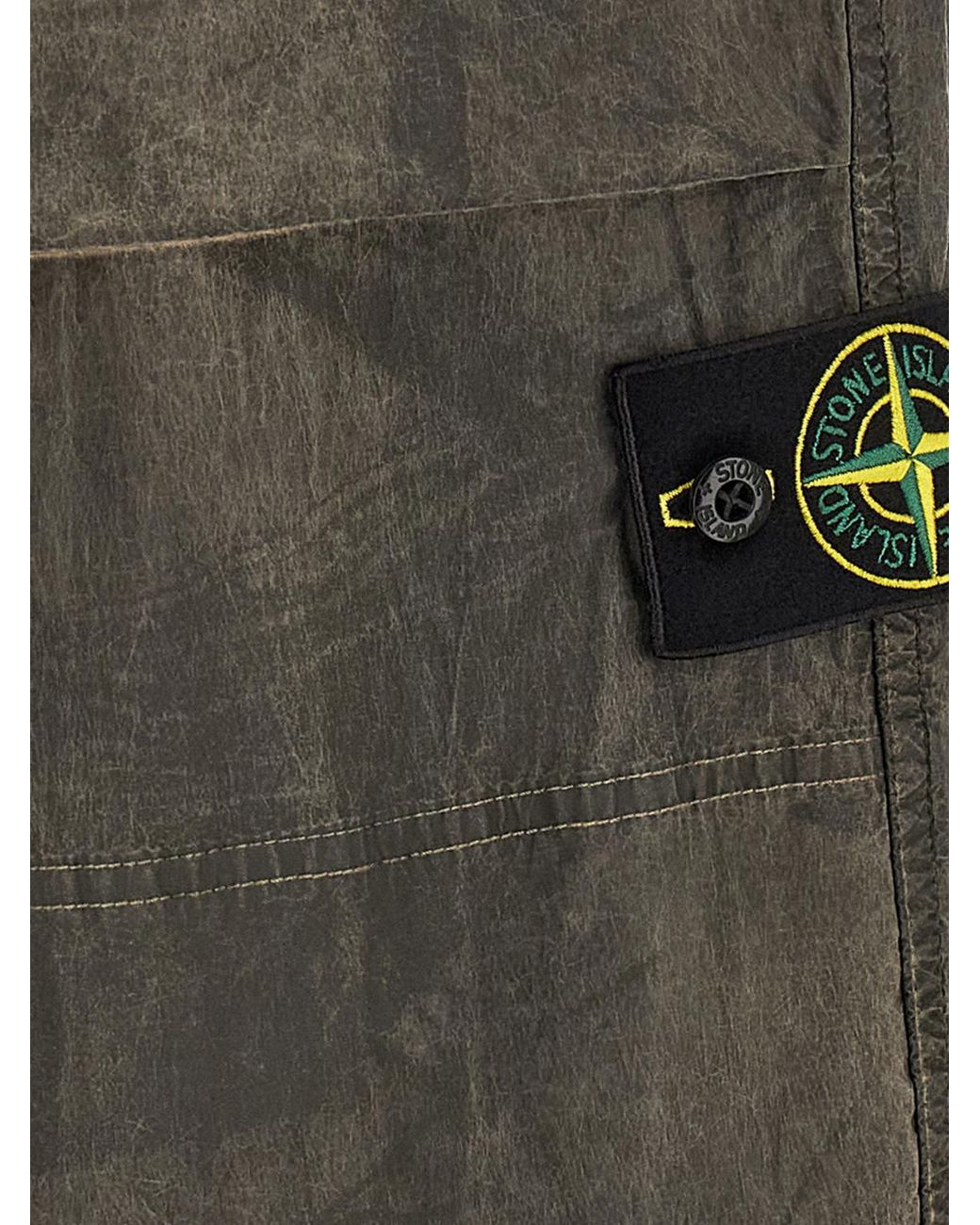 Stone Island Gray Logo Patch Straight Leg Pants for men