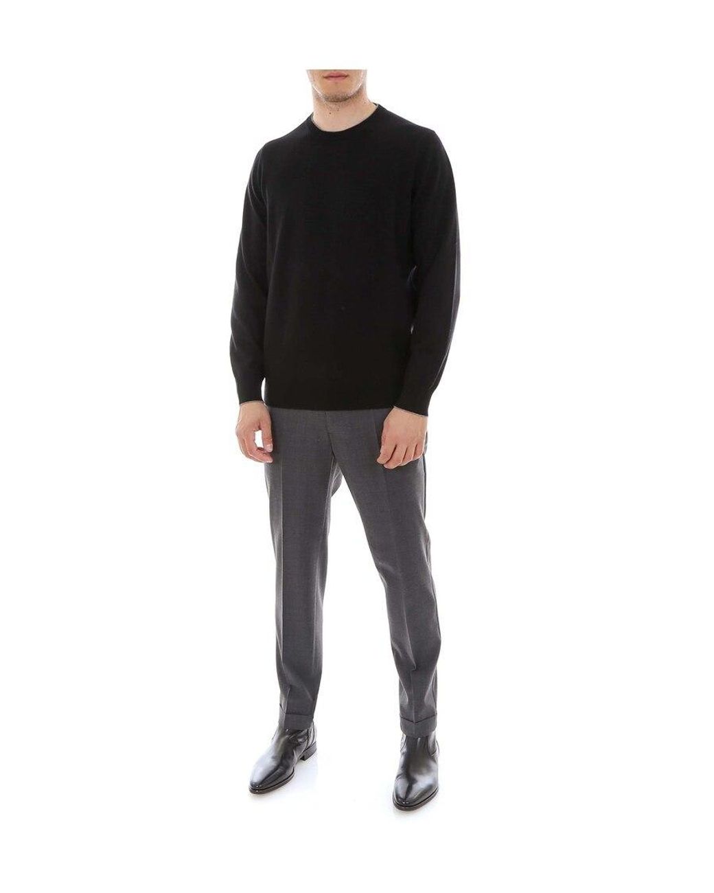Brunello Cucinelli Black Crewneck Knitted Sweater for men