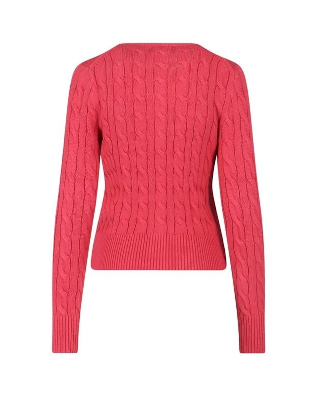 Polo Ralph Lauren Red Cable-Knit Cotton Crewneck Cardigan