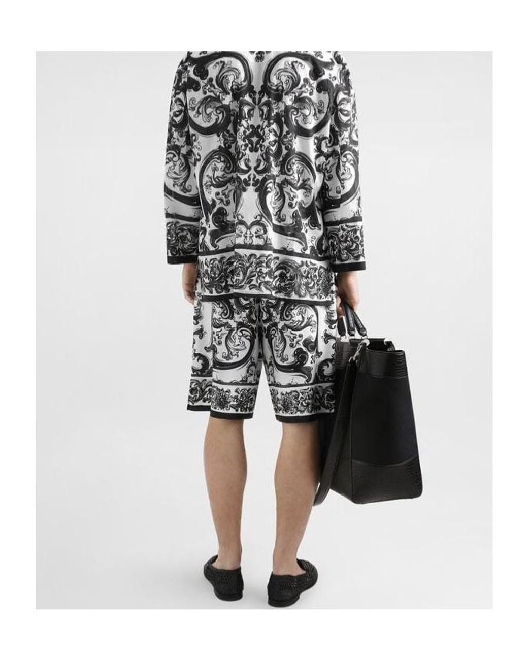 Dolce & Gabbana Black Majolica-Printed Drawstring Shorts for men