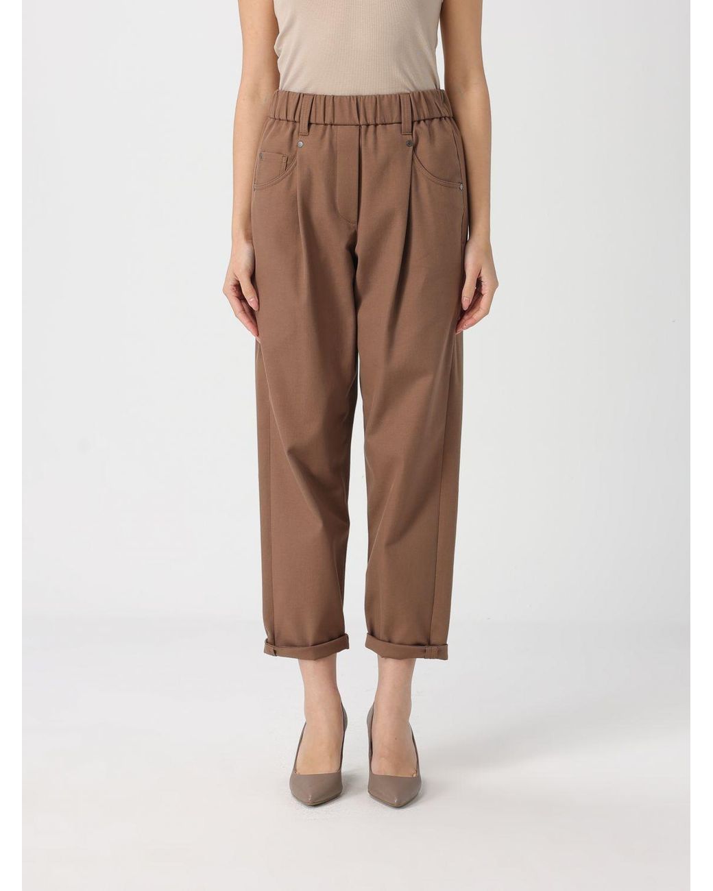 Brunello Cucinelli Gray High-Waisted Straight Leg Trousers