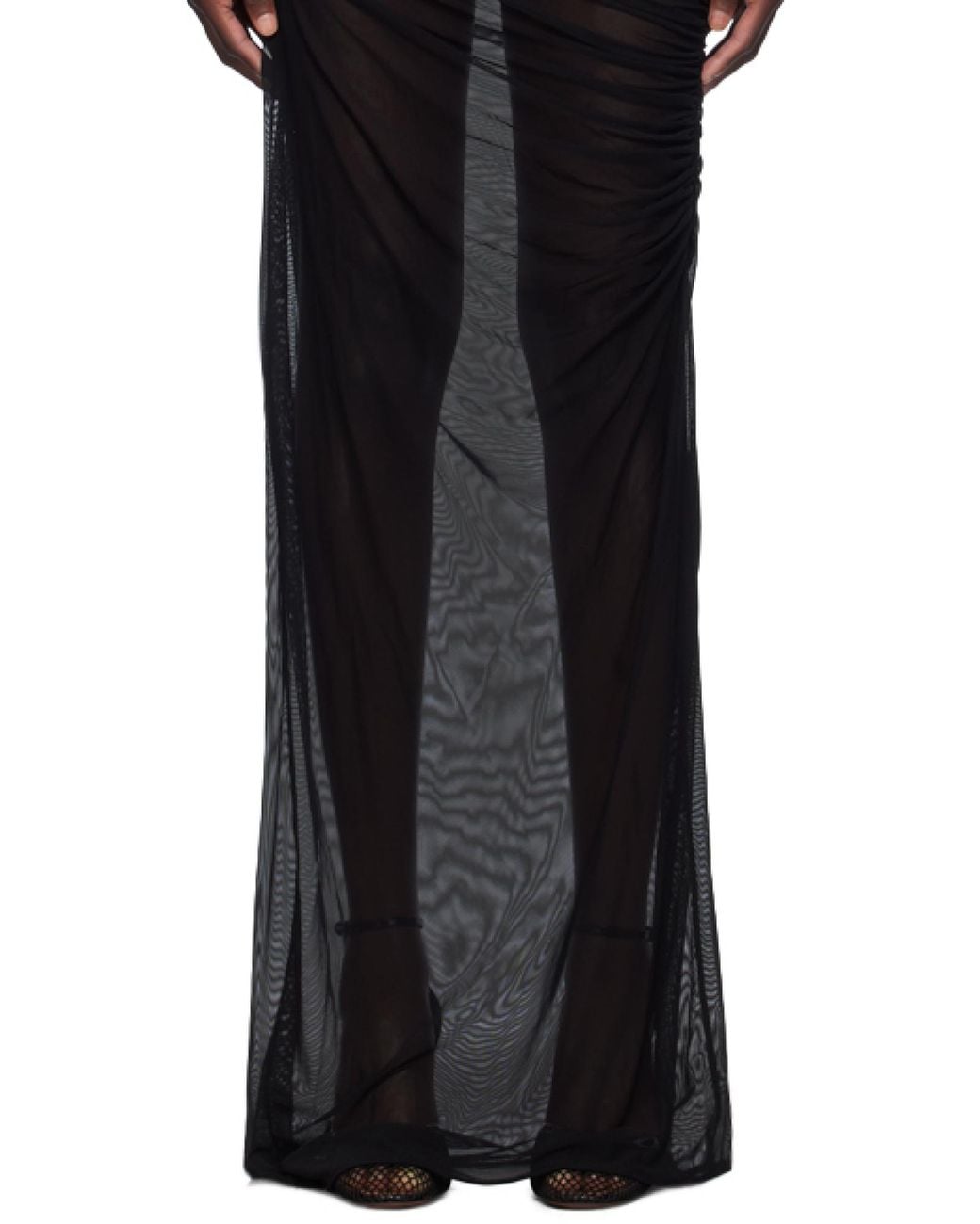 Jean Paul Gaultier Black Flocked-Stripe Mesh Maxi Dress