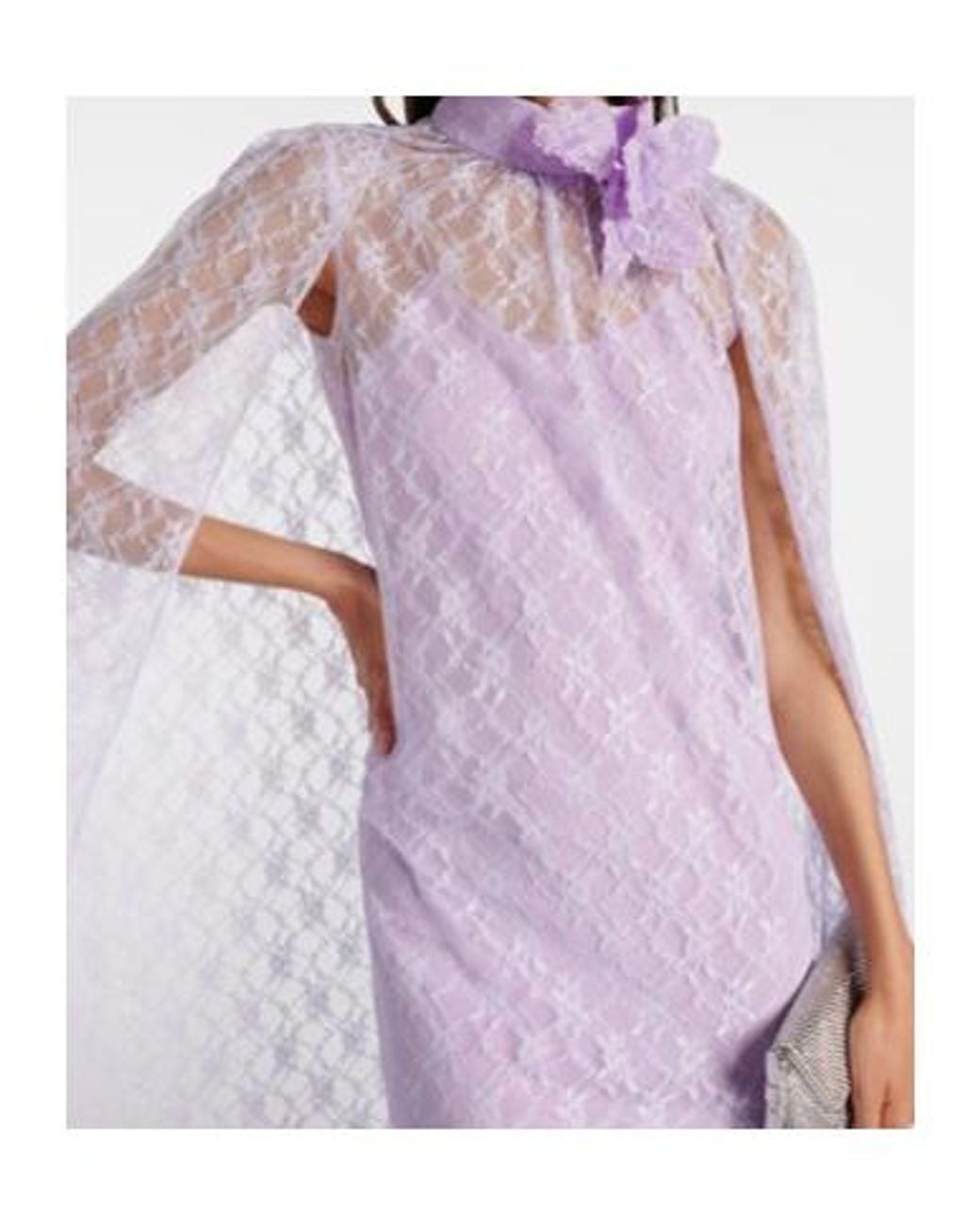 Rodarte Purple Caped Floral Lace Midi Dress