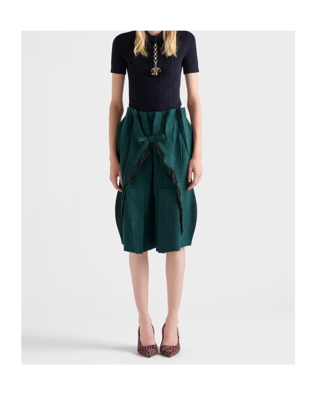 Prada Blue Short-Sleeved Wool Sweater With Pendant