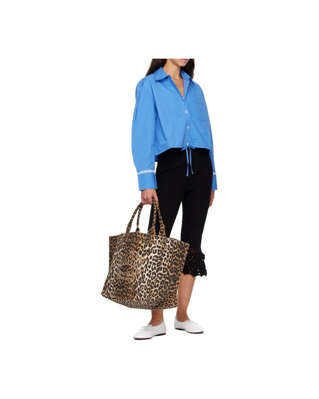 Ganni Blue Lace Trim Drawstring Shirt