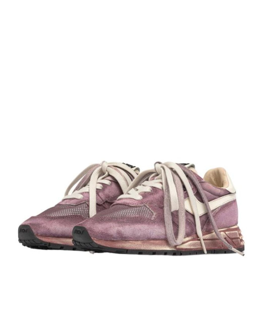 Autry Pink Reelwind Distressed Lace-Up Sneakers