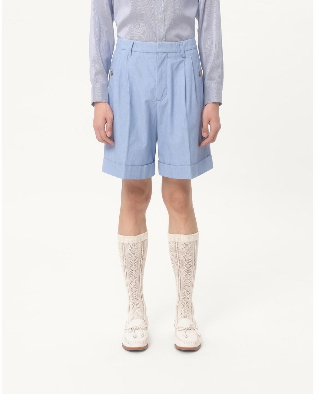 Valentino Blue Cuffed Denim Bermuda Shorts for men
