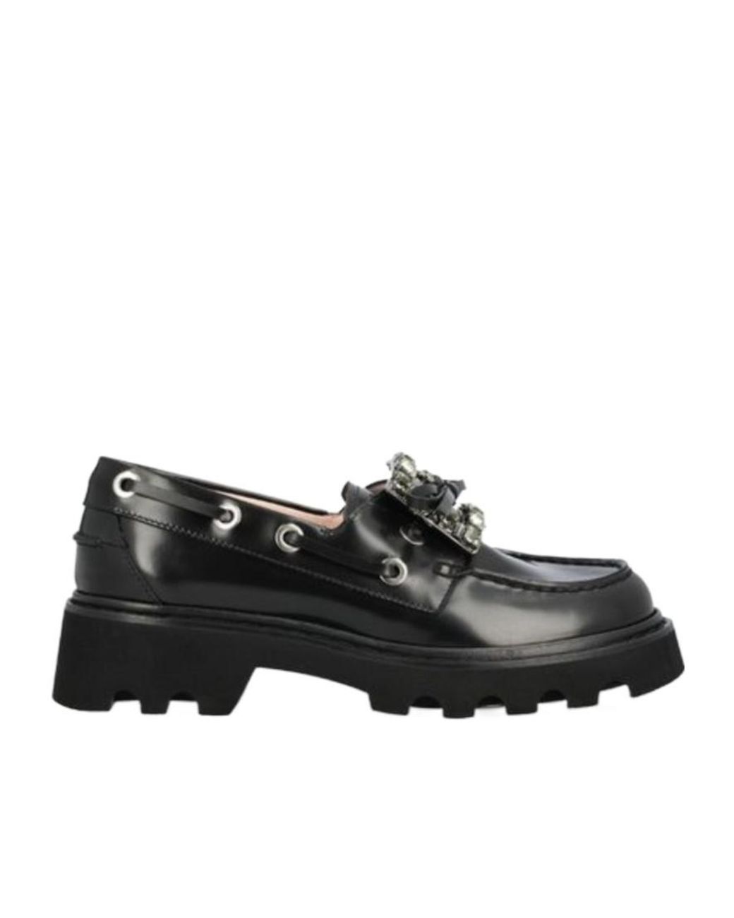 Roger Vivier Black Embellished Bow Detailed Flat Shoes