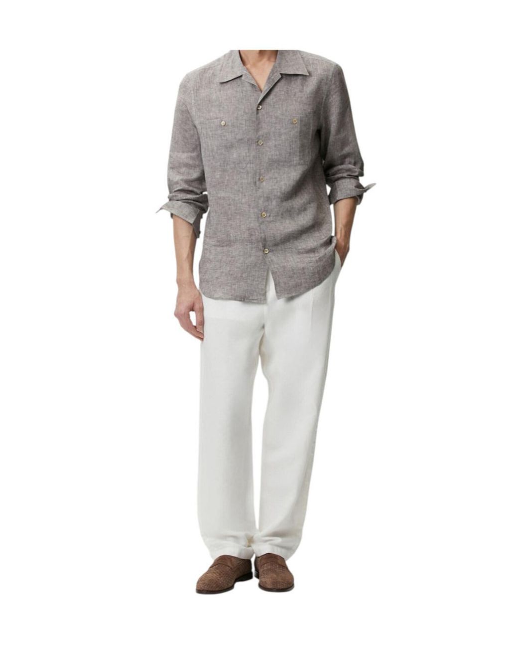 Brunello Cucinelli Gray Mélange-Effect Button-Up Shirt for men