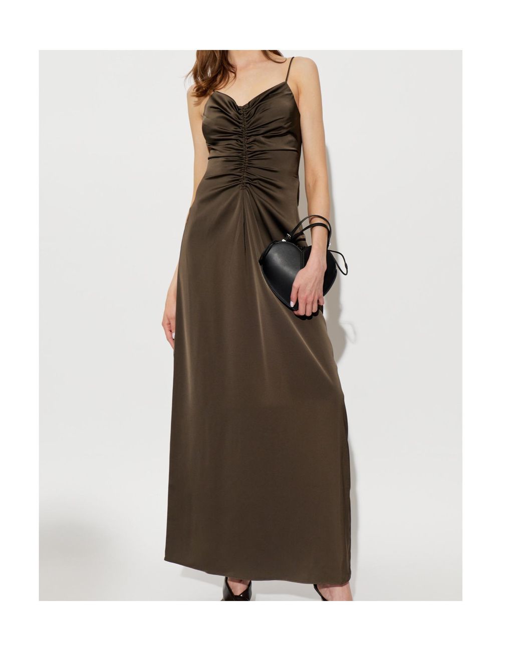 ROTATE BIRGER CHRISTENSEN Brown V-Neck Slip Maxi Dress