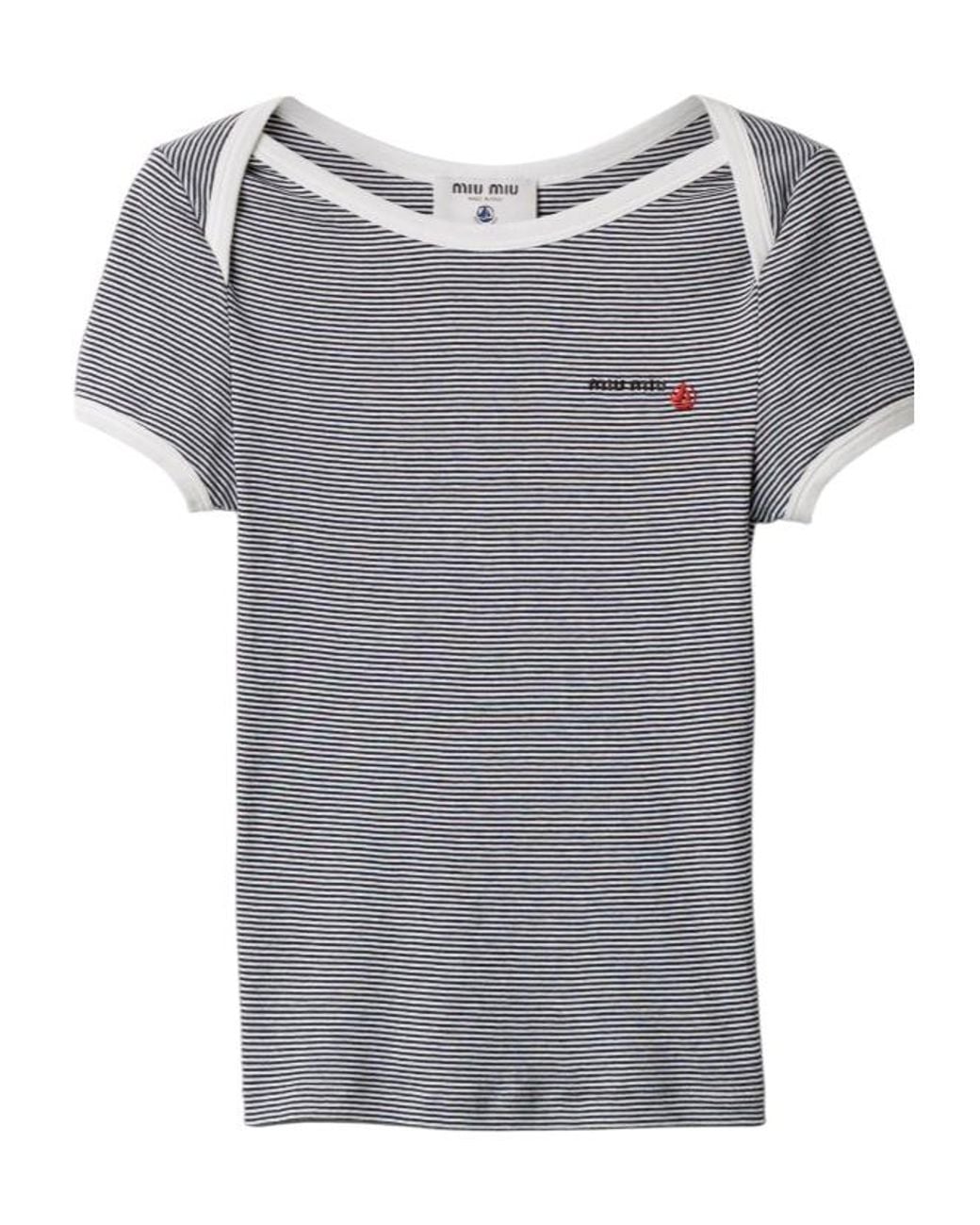 Miu Miu Gray Petit Bateau X Ribbed Jersey T-Shirt