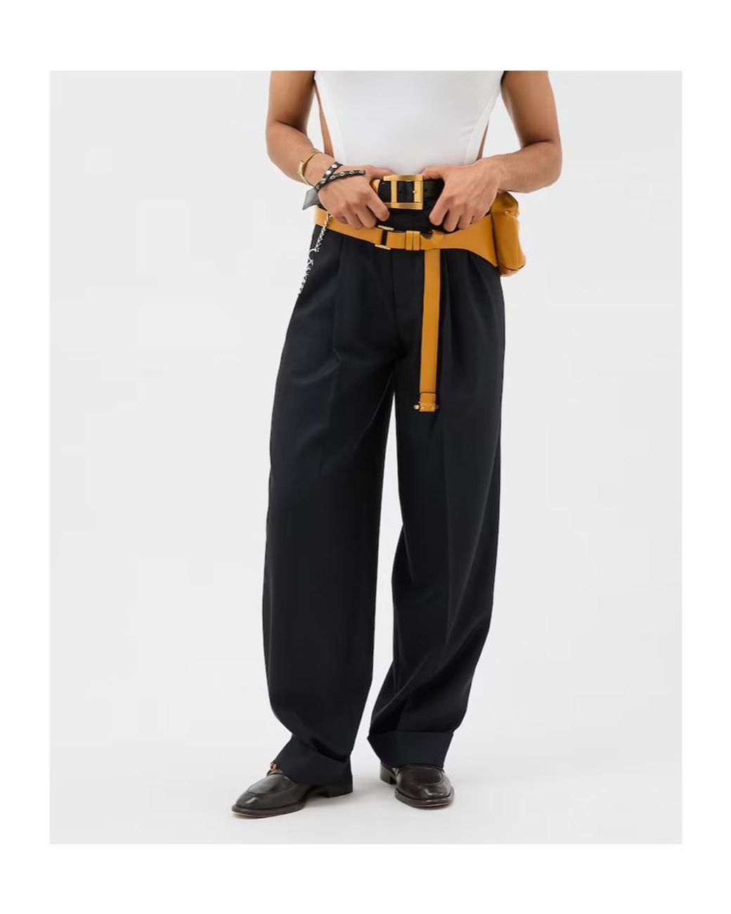 Versace Black Pinstripe Twill Oversized Pants for men