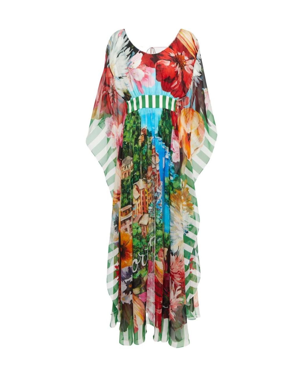 Dolce & Gabbana White Portofino Printed Silk Chiffon Gown