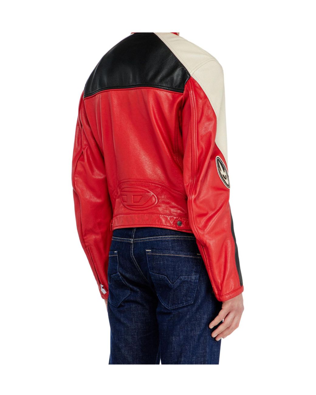 DIESEL Red Colorblock Biker Jacket for men