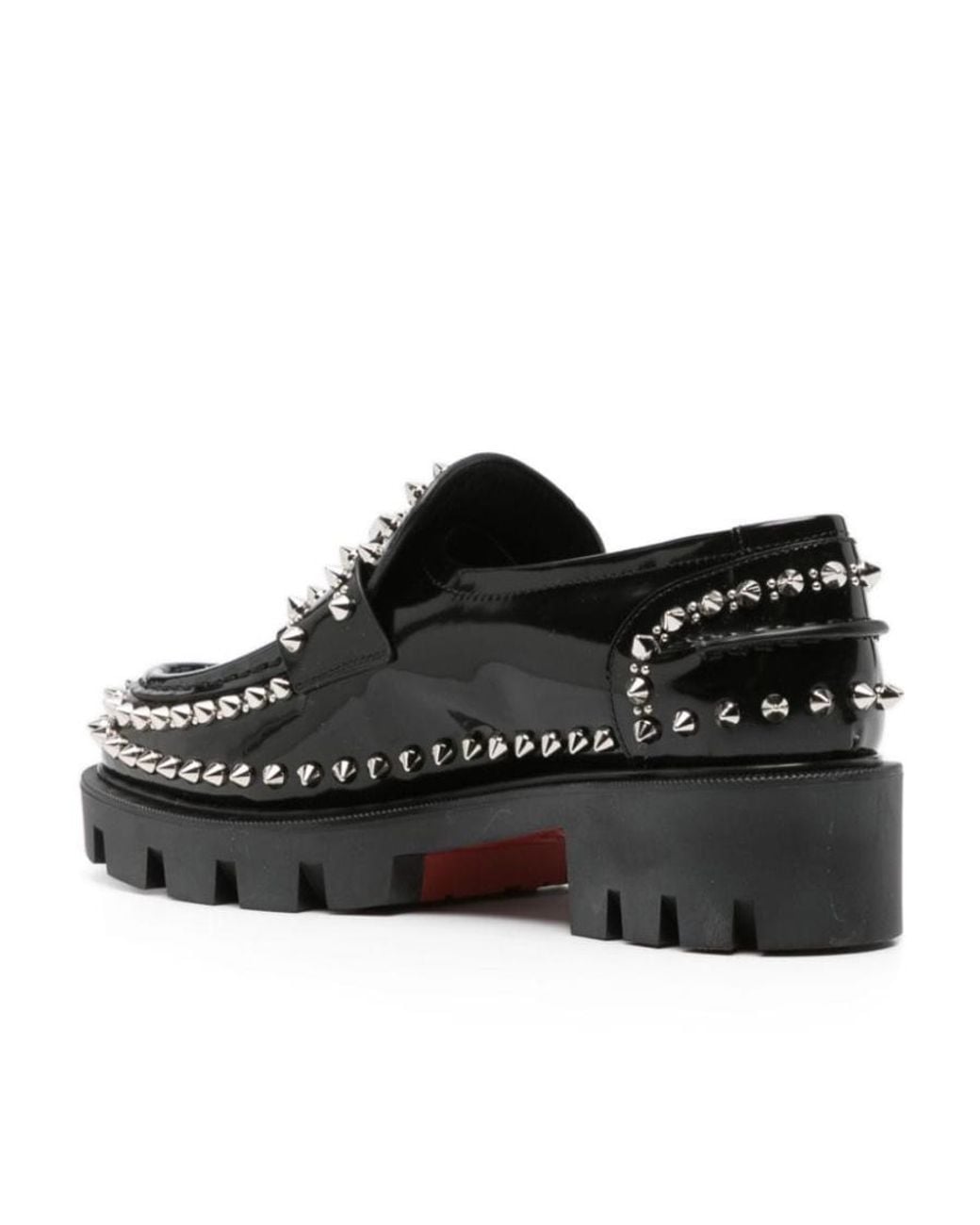 Christian Louboutin Black Cl Moc Lug Spikes Loafers