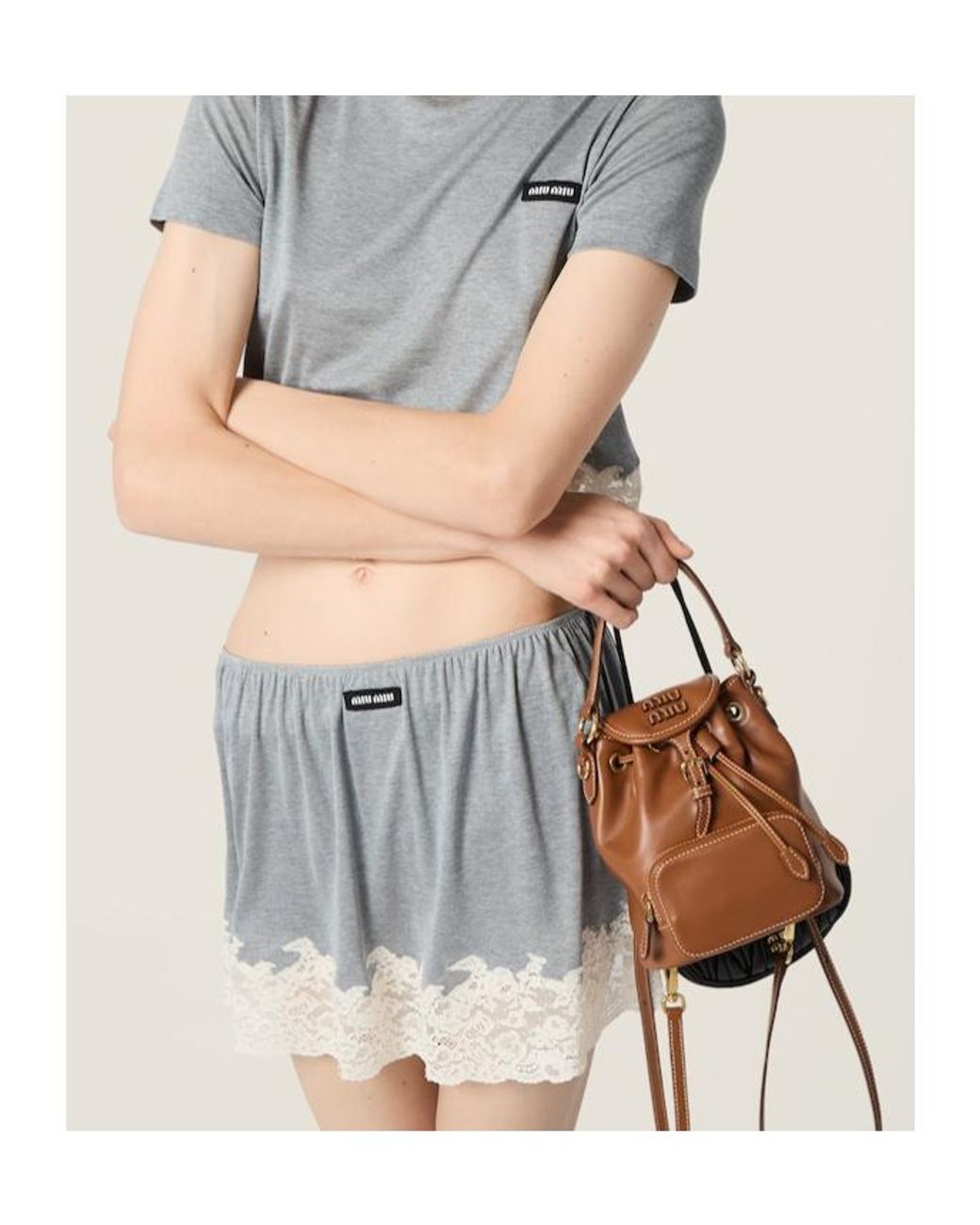 Miu Miu Gray Logo Patch Mini Skirt
