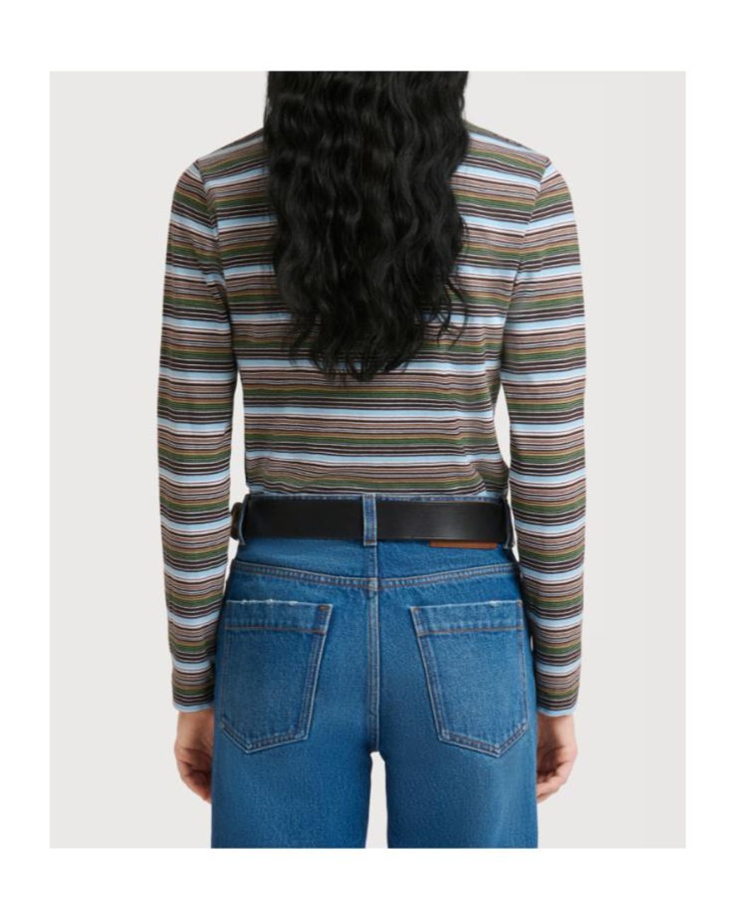 Marni Gray Striped Long Sleeve Polo Top