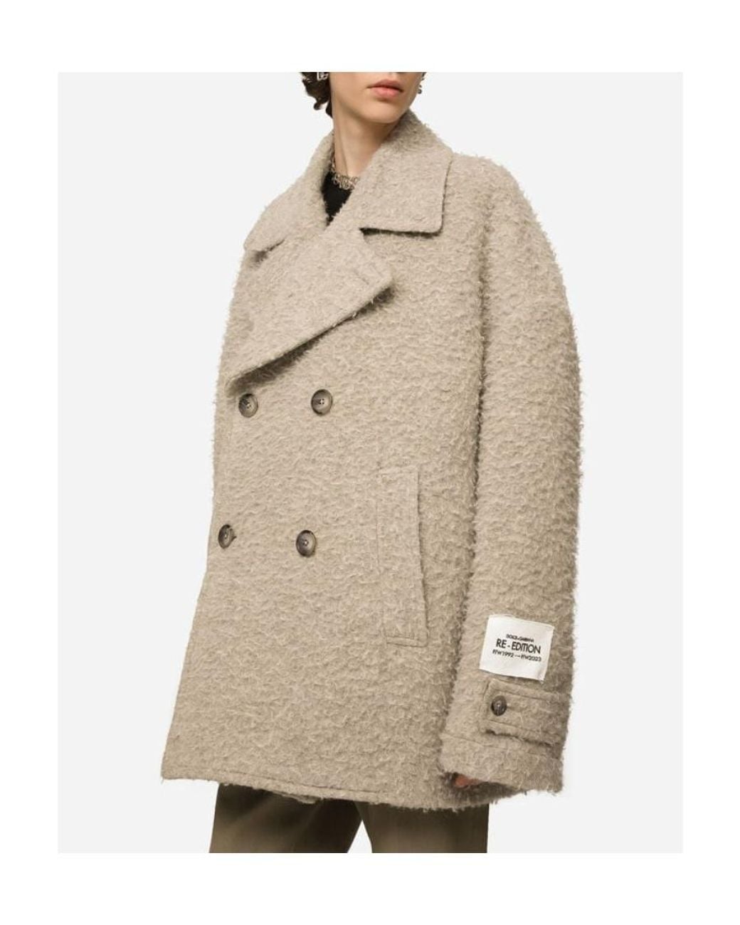 Dolce & Gabbana Natural Double-Breasted Vintage-Look Pea Coat for men