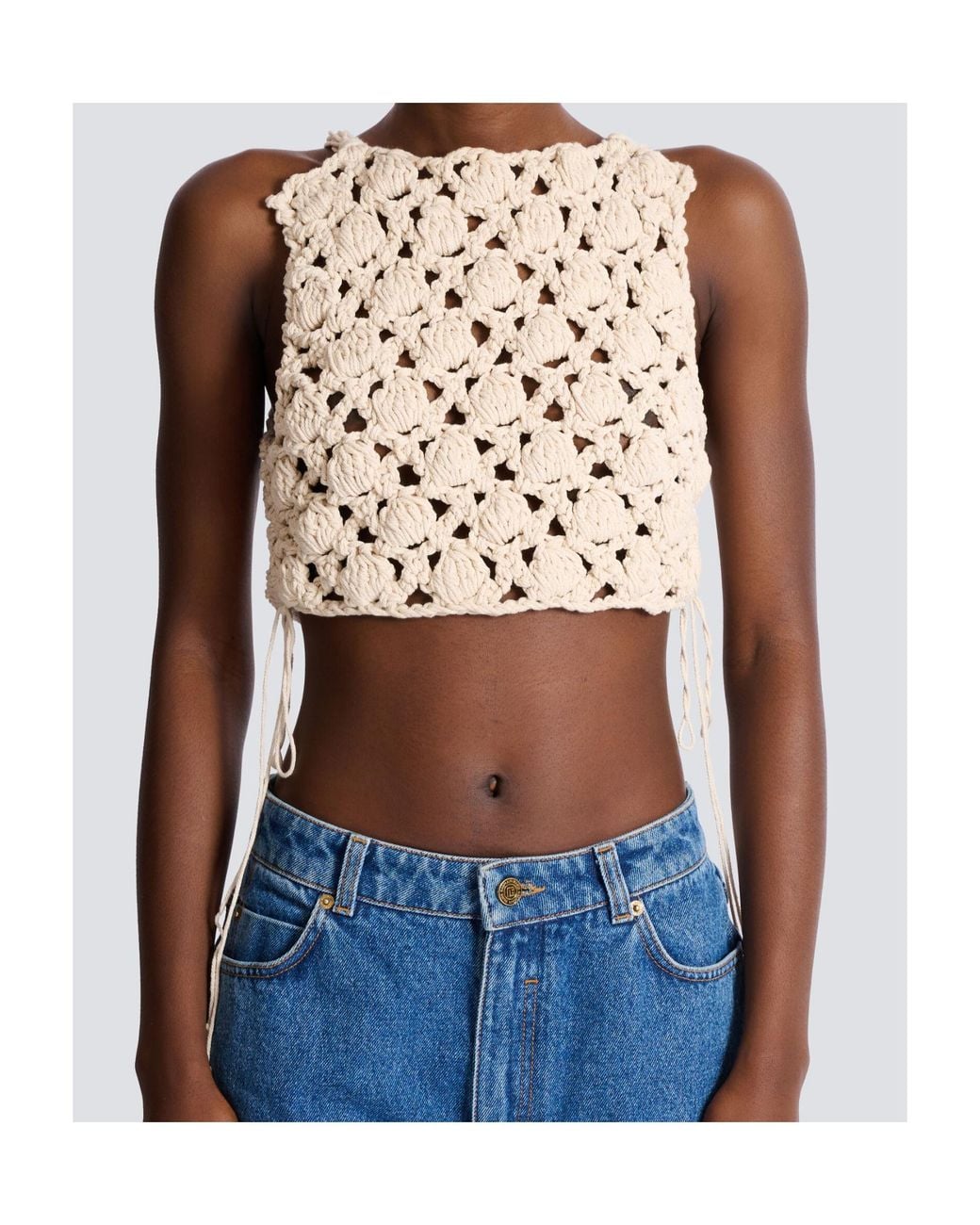 Balmain White Crochet Top