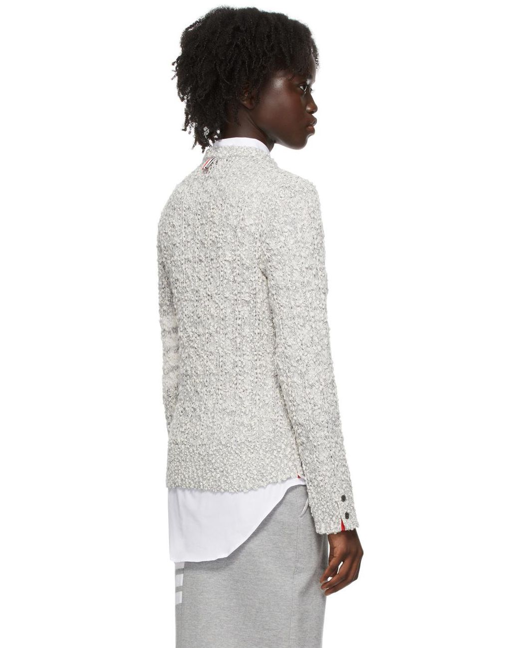 Thom Browne Gray Open Tuck Stitch 4-Bar Jumper