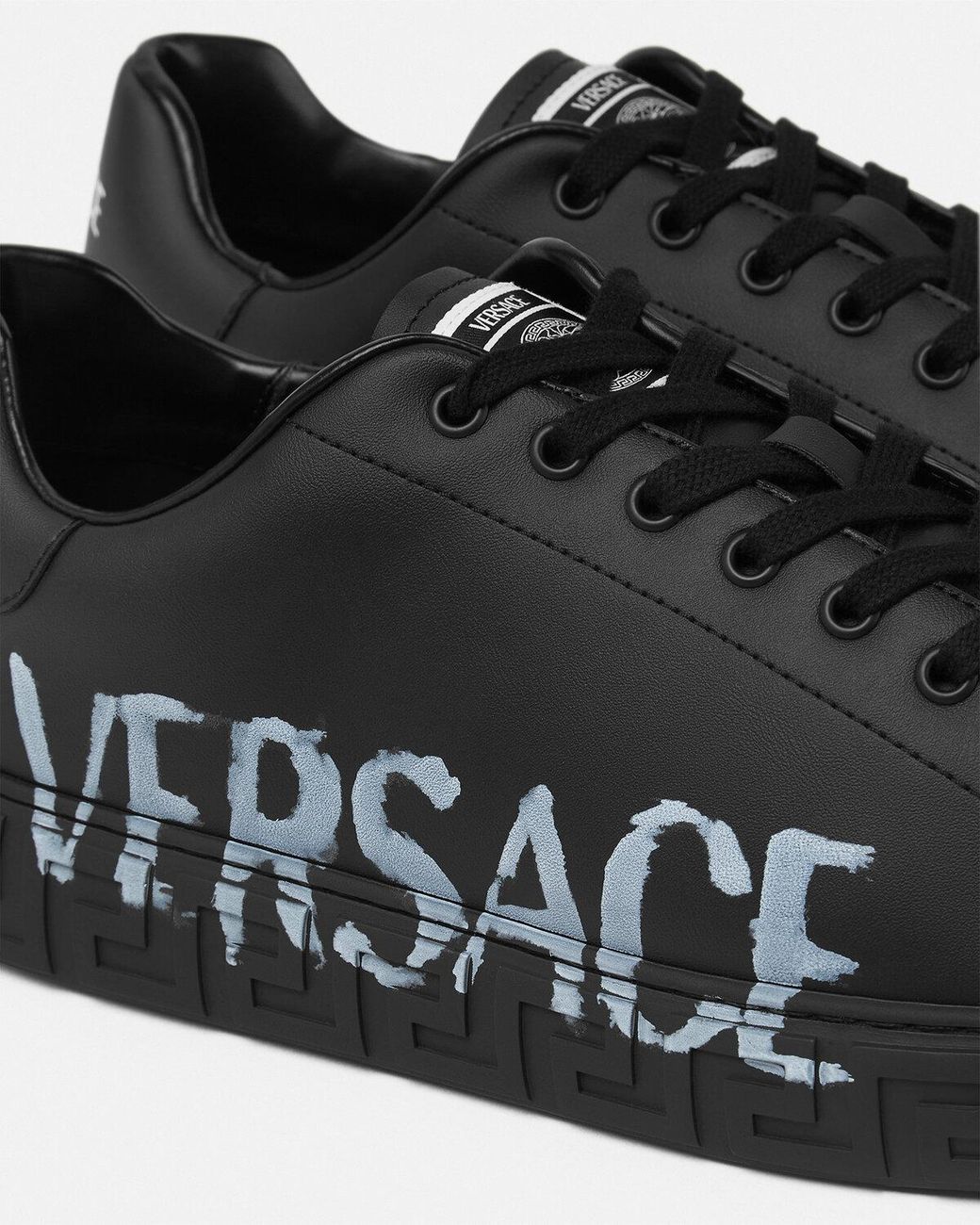 Versace Black Logo-Printed Lace-Up Sneakers for men