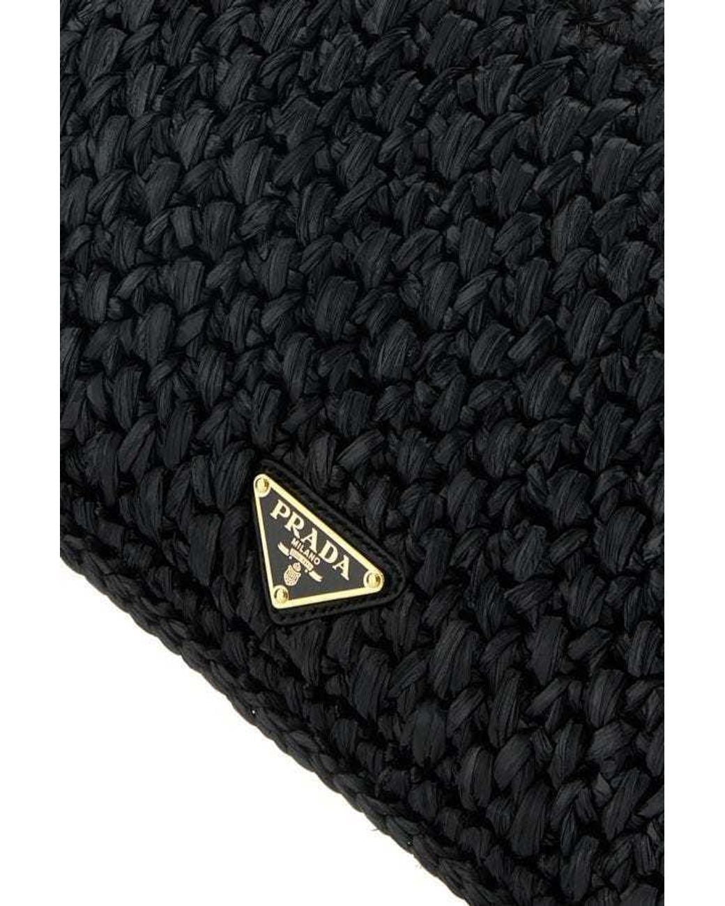 Prada Black Logo-Embroidered Chain-Linked Crochet Shoulder Bag