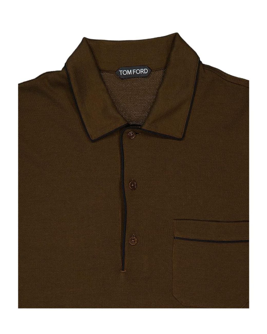 Tom Ford Brown Long-Sleeve Piqué Polo Shirt for men