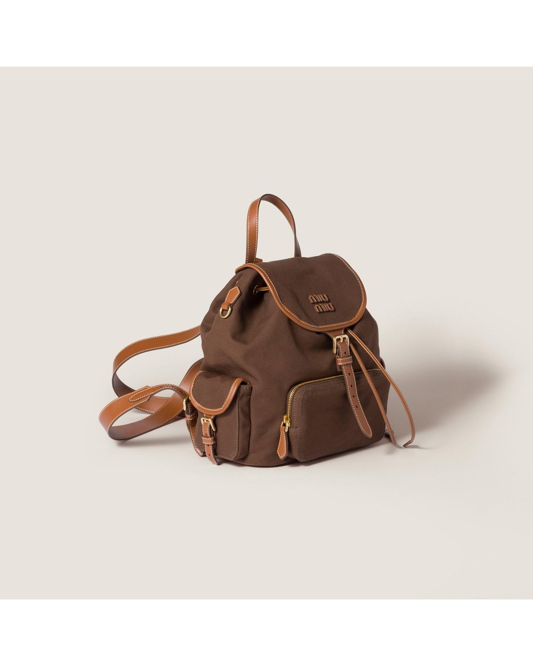 Miu Miu Brown Canvas And Leather Backpack