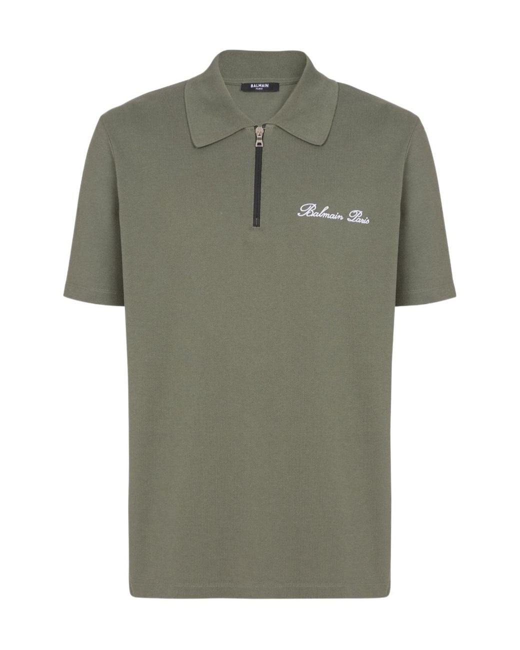 Balmain Green Logo Embroidered Short-Sleeved Polo Shirt for men