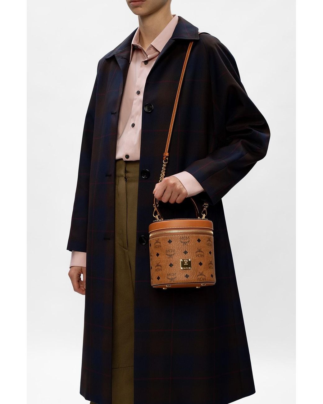 MCM Brown Cylinder Bucket Bag