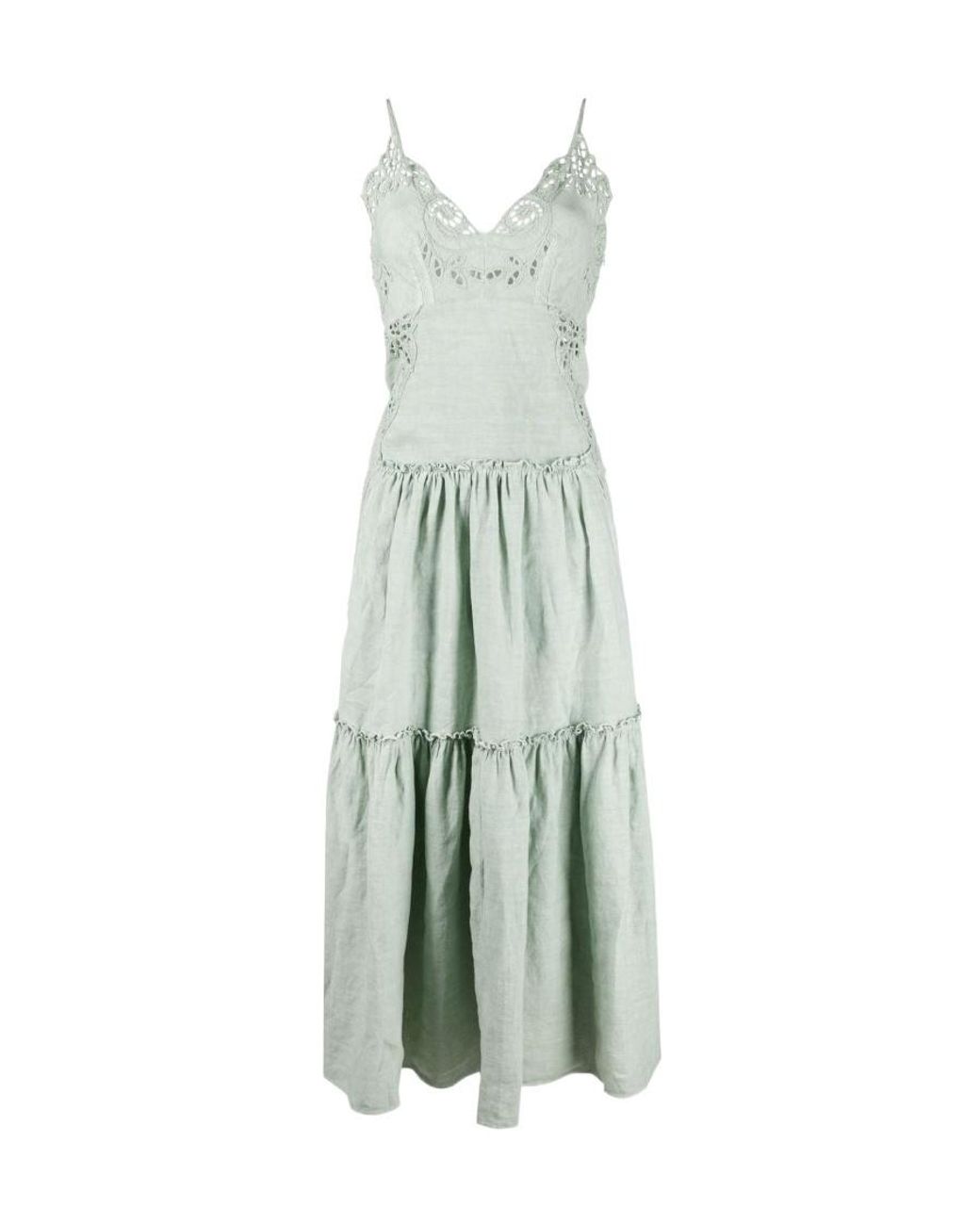 Alberta Ferretti Green Macramé Tiered Maxi Dress