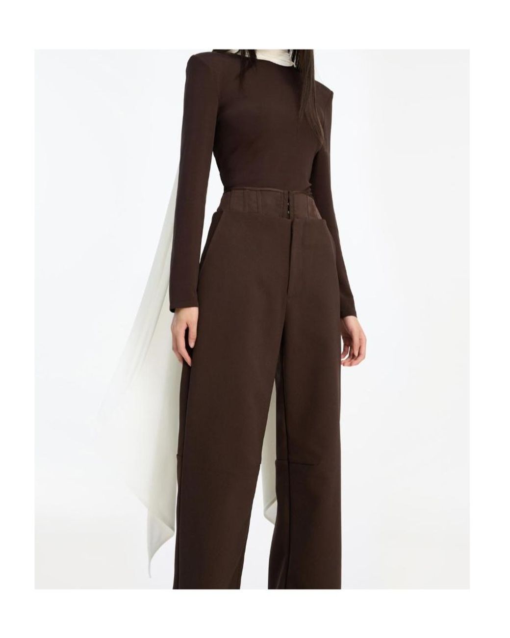 ROTATE BIRGER CHRISTENSEN Brown Corset Detailed Straight-Leg Pants