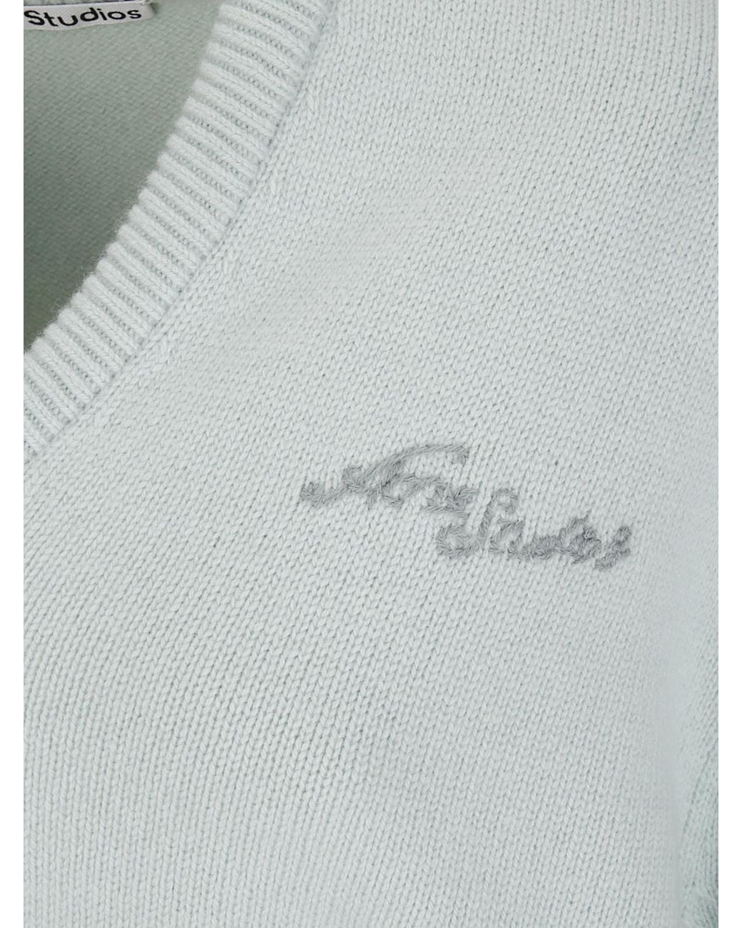 Acne Blue Logo Embroidered V-Neck Knitted Jumper