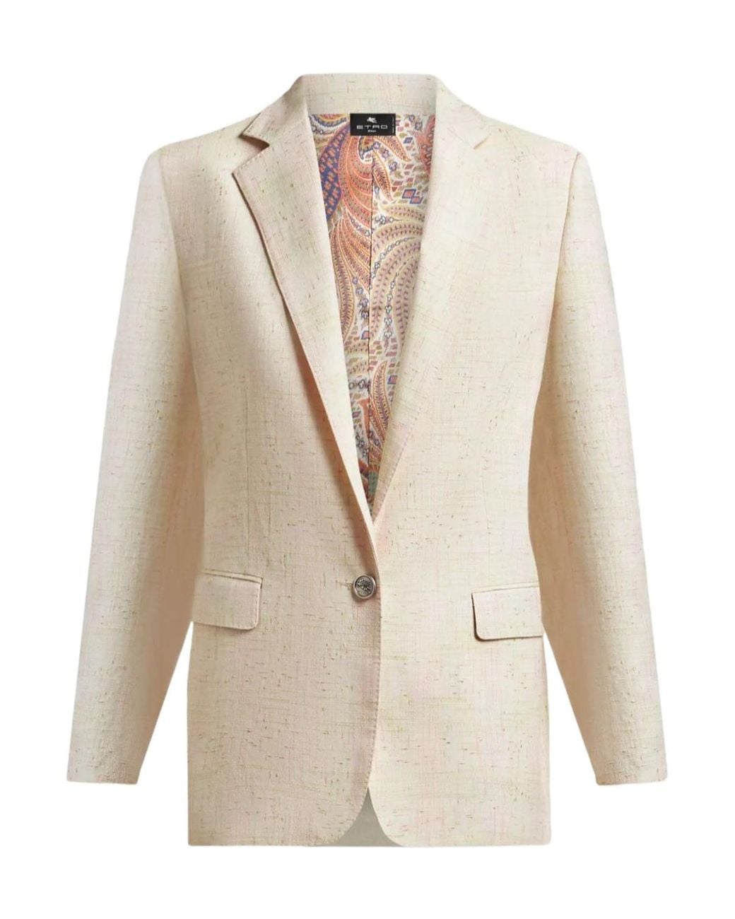 Etro White Long Check Jacket With Pegaso Buttons