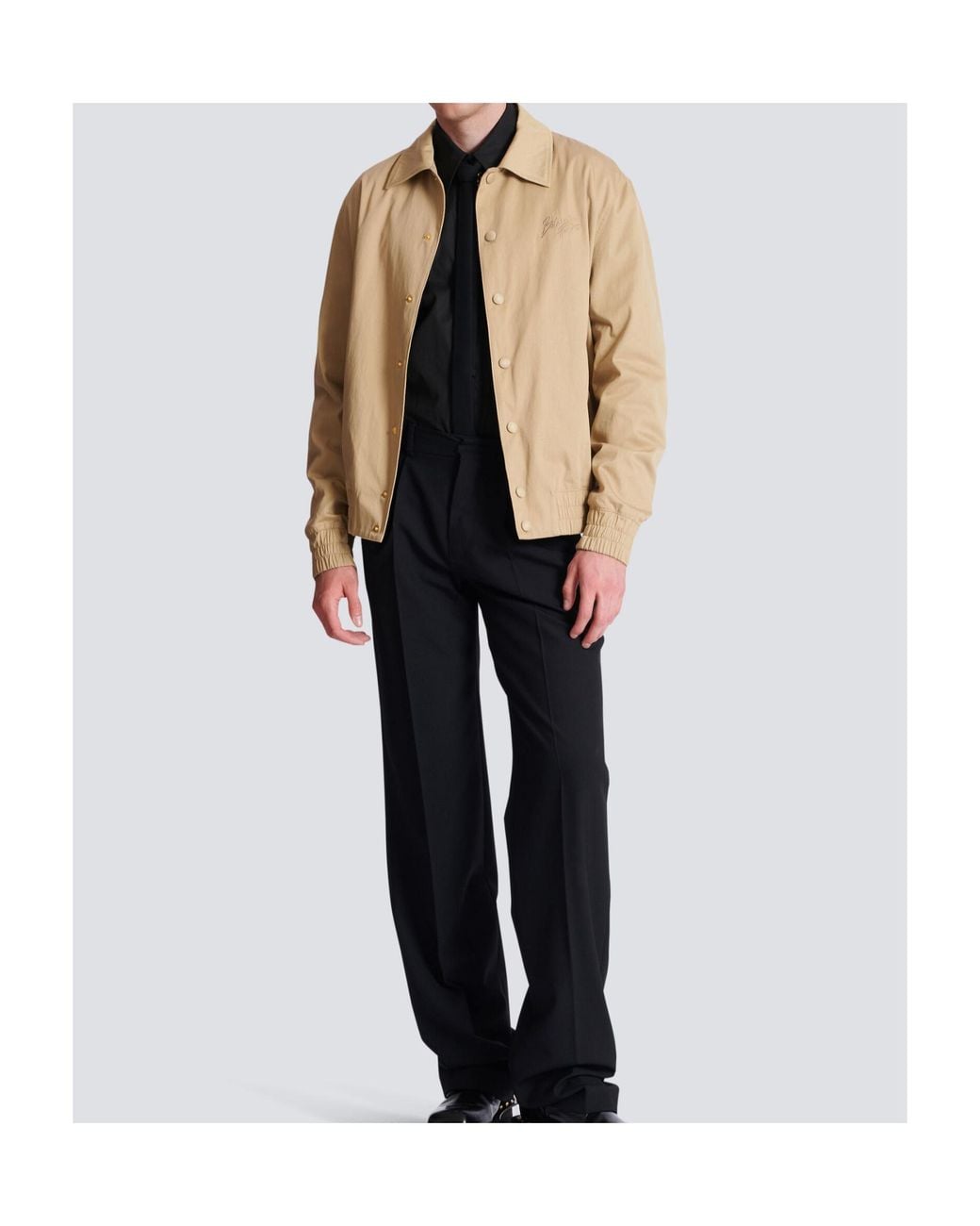 Balmain Natural Paris Logo Embroidered Bomber Jacket for men