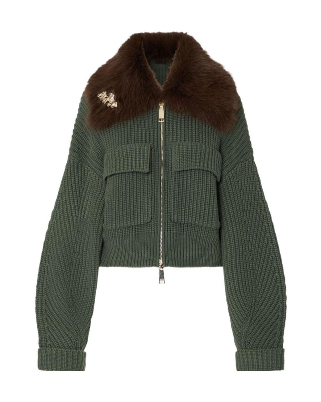 Liu Jo Green Teddy Collar Bomber Jacket