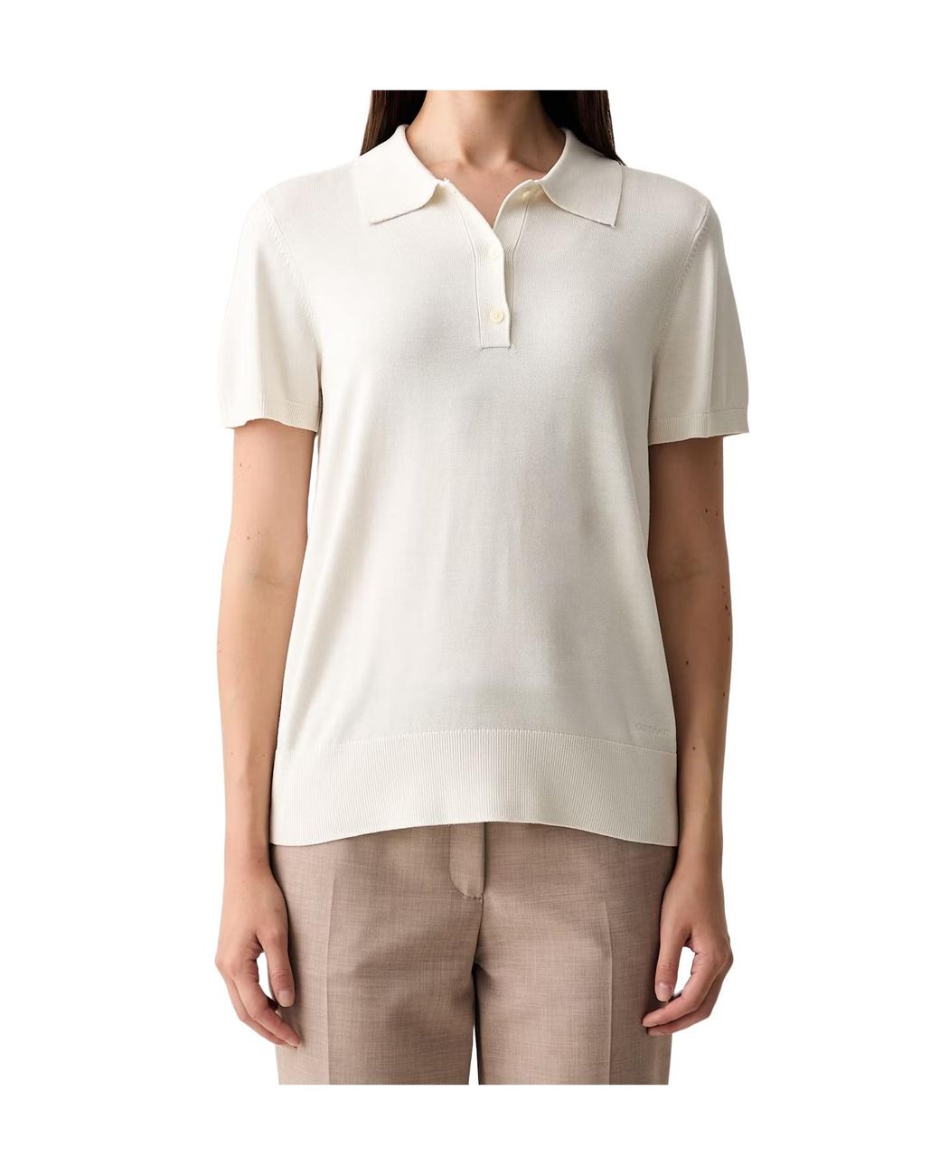 Calvin Klein Natural Fine Gauge Short-Sleeve Polo Top