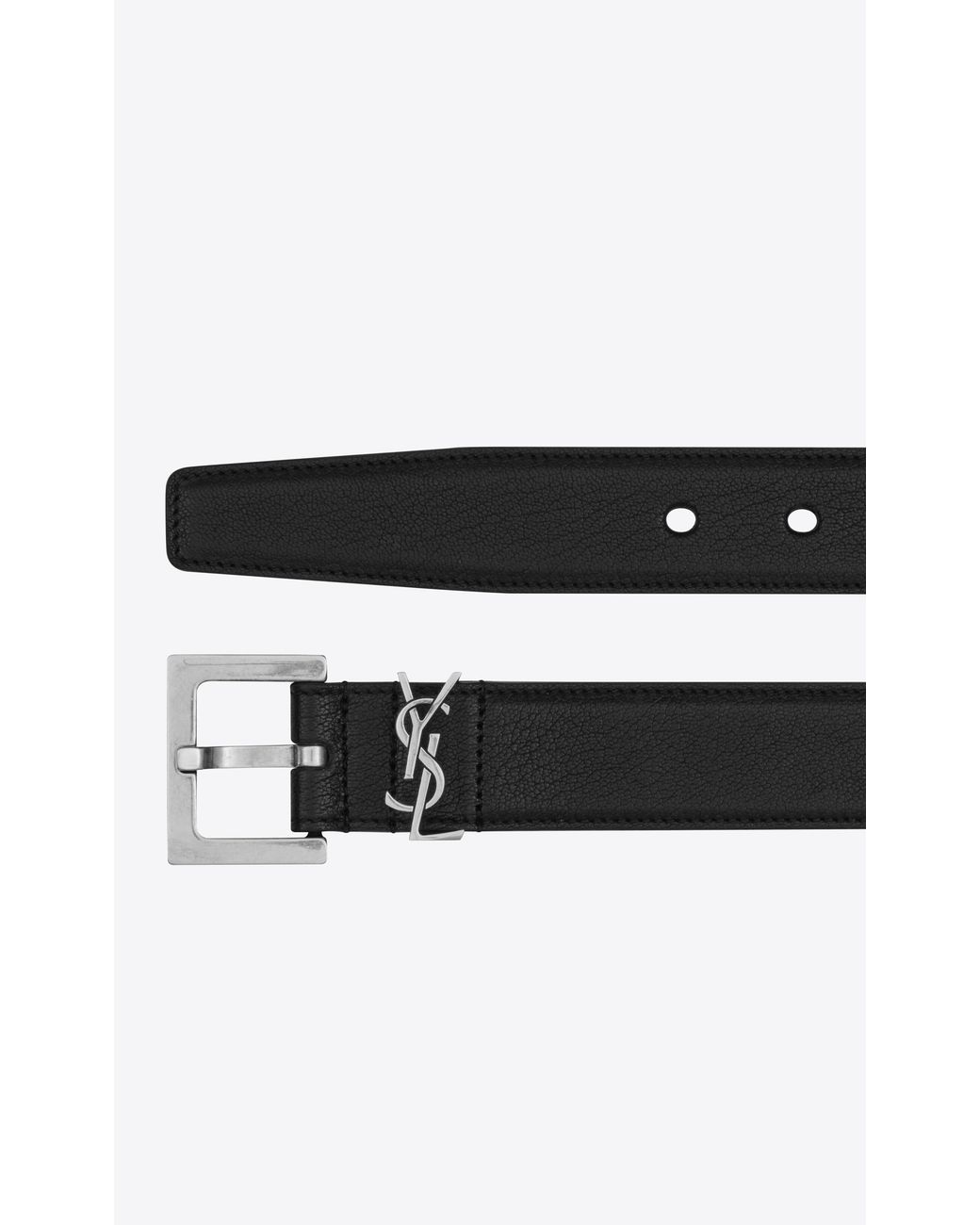 Saint Laurent White Cassandre Logo Plaque Buckled Belt for men