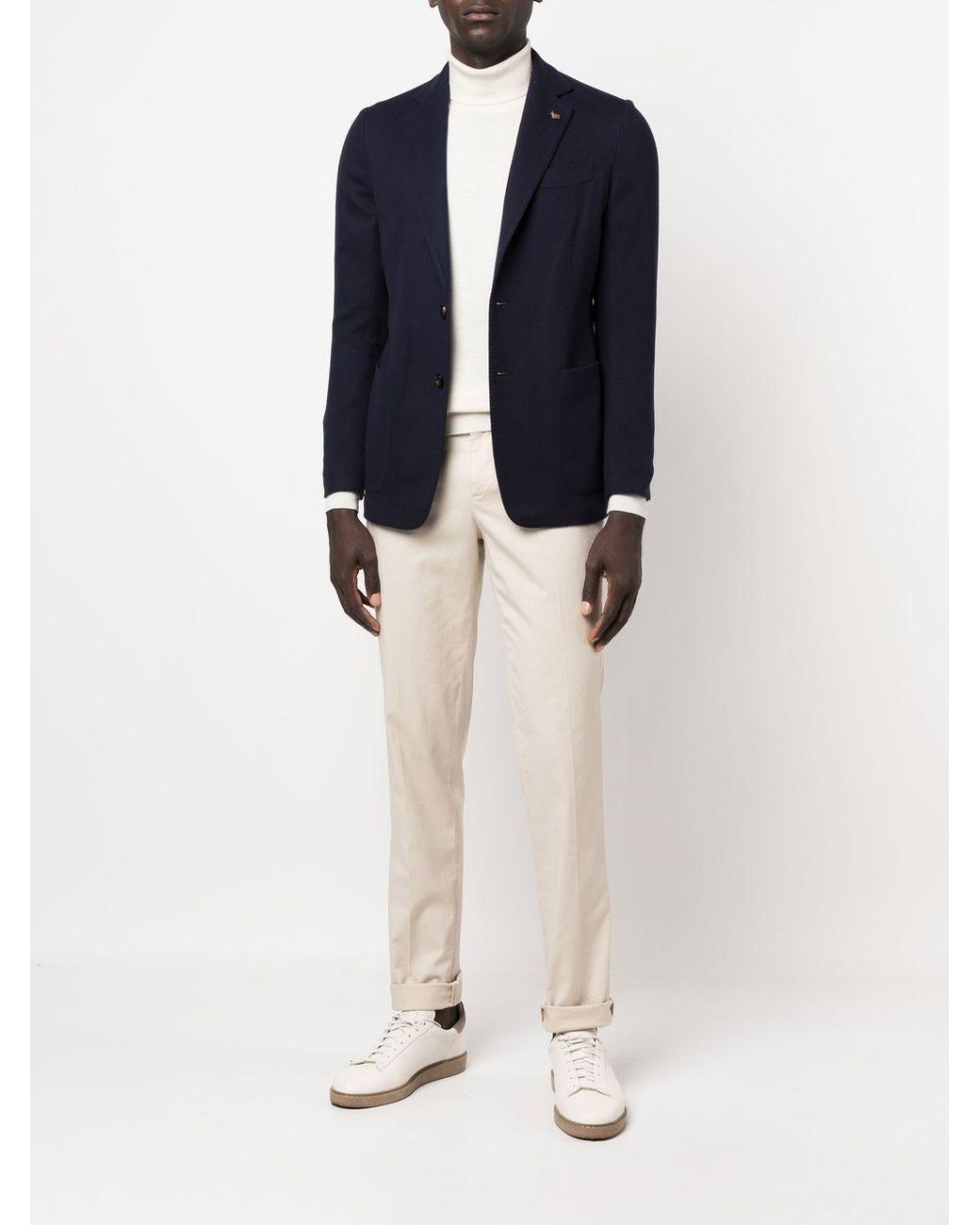 Colombo Blue Single-Breasted Wool Blazer for men
