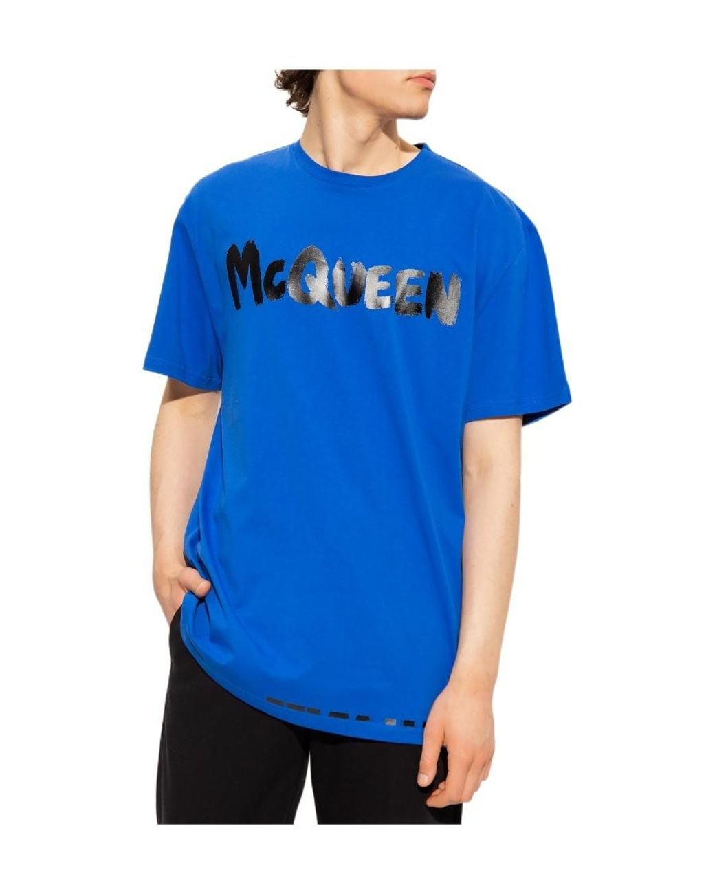 McQueen Blue Logo Printed Crewneck T-Shirt for men